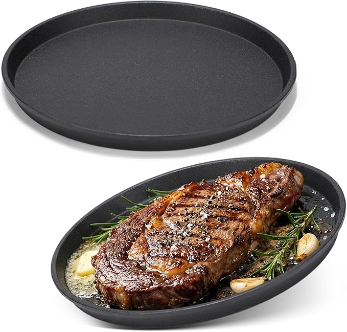 Maxdot 2 Pcs Small Cast Iron Griddle Pan 11.4 Inch Easter 4th of July Round Cast Iron Pizza Pan Camping Skillets Mini Carbon Steel Griddle for BBQ, Baking, Grilling, in the Oven, on the Stove or Grill