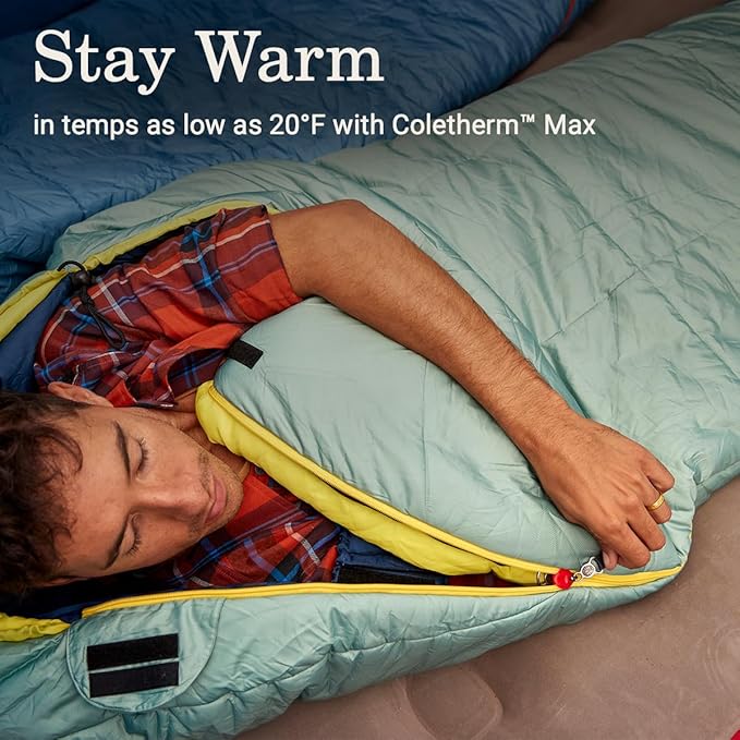 Coleman Big Bay 0/20/40°F Cold-Weather Sleeping Bag, Adult Mummy Sleeping Bag with Headrest, Foot Ventilation, & Storage Sack, Big & Tall Options