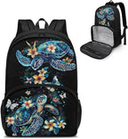 Sea Turle Flower Kids Lightweight Shoulder Backpack 17 Inch Travel Laptop Insulated Cooler Bag Box Stain-resistant Unisex Large Capacity Casual Backpack Meal Bag Lunchbox