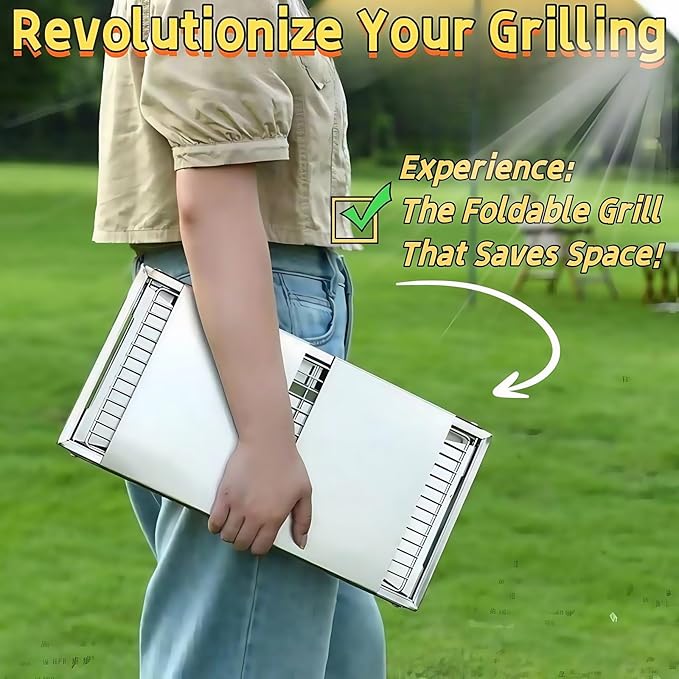 Foldable Small Charcoal Grill - Stainless Steel & High - Temp Resistant, Perfect for 2-3 Outdoor Enthusiasts! Ideal for Camping, BBQs, Picnics & Tailgating, Super Portable Yakitori Grills