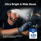 Rechargeable LED Headlamp, 400 Lumens, USB-C, 5 Modes — Lightweight, Adjustable