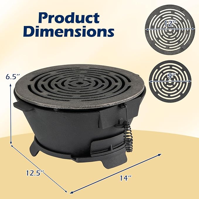 Happygrill Cast Iron Hibachi Charcoal Grill, Portable Japanese BBQ Grill w/ 12” Double-Sided Grate, Air Regulating Door & Fire Gate, Outdoor Tabletop Hibachi Grills for Camping, Picnic
