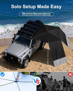 Portable Car Awning for SUV/Truck RV, Shade Waterproof Roof Rack Awning with Side Wall, Heavy Duty Magnets, Suction Cups & Reinforced Poles for Overland, Camping, Beach, Tailgating (Black)