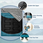 Double Sleeping Bag for Adults Machine Washable 2 Person Camping Sleeping Bag Queen Size Waterproof with Compression Sack for Cold Weather 3-4 Seasons