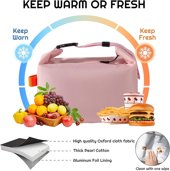 YUDANSI Fashion Lunch Bags for Men Women- Reusable Insulated Leakproof Lunch Box Tote Bag, Cool Bags for Adults,Thermal Cooler Bag for Work Picnic Travel -8L (Pink)