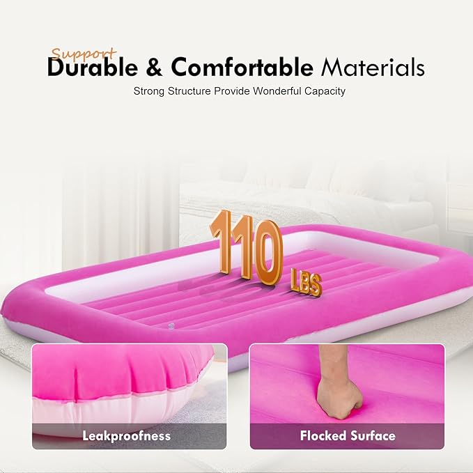 RAPTAVIS Kids Air Mattress Inflatable Toddler Travel Bed with Sides,Pink