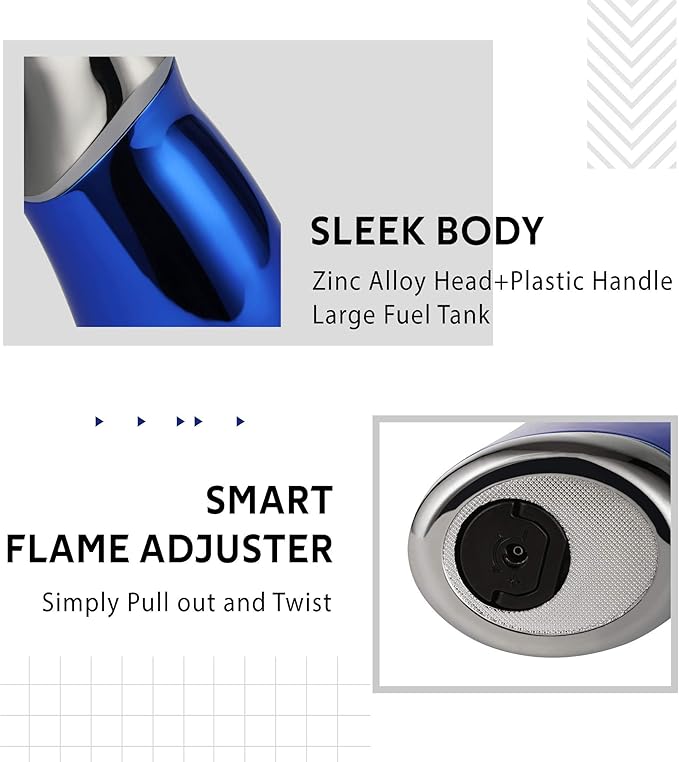 VEXO-Mini4 Torch Lighter Quad 4 Jet Flame Windproof Butane Refill Portable Lighter for Grill BBQ Candle Camping, Gift Idea (Butane NOT Included) (Blue)