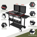 Propane Gas Griddle Charcoal Grill Combo Flat Top Griddle W/Dual Lids & 2 Side Shelves Dual Fuel BBQ Grill for Outdoor Barbecue