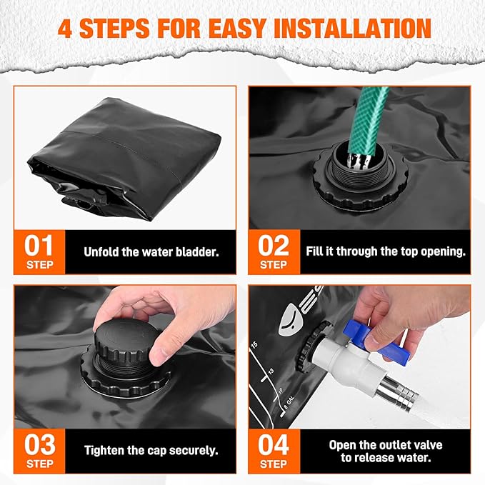 Yesker Portable Water Storage Bladder 30 Gallon – Heavy-Duty 1000D PVC Foldable Water Bladder Tank with 3/4" PVC Spigot for Garden, Camping & Car Use, Black