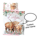 Custom Toddler Nap Mat for Preschool, Personalized Name Kids Sleeping Bag with Highland Cow Pattern for Daycare, Roll Up Sleeping Mat with Removable Pillow and Soft Dot Minky Blanke for Girls Camping