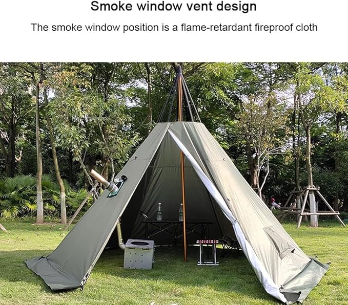 Tipi Hot Tent with Stove Hole, Waterproof Family Pyramid Tent for Camping, Backpacking, Hiking, and Mountaineering – Heated Shelter (Multiple Sizes)