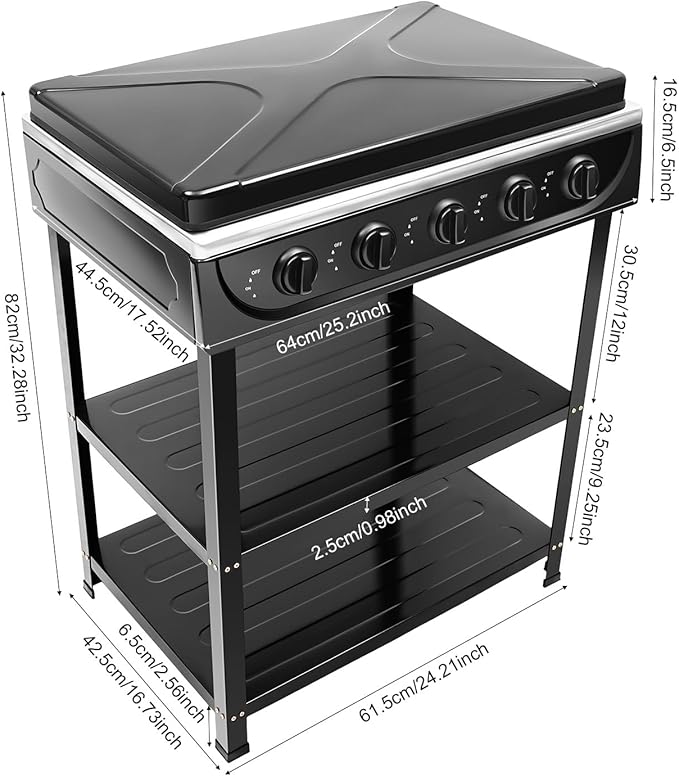 Outdoor Propane Gas Stove, 5 Burner Portable Stand Cooker Camping Natural Gas Stove Outdoor Cooking Gas Stove for Backyard Cooking High Pressure Single Cooker Cooking Home Brewing Camping Turkey