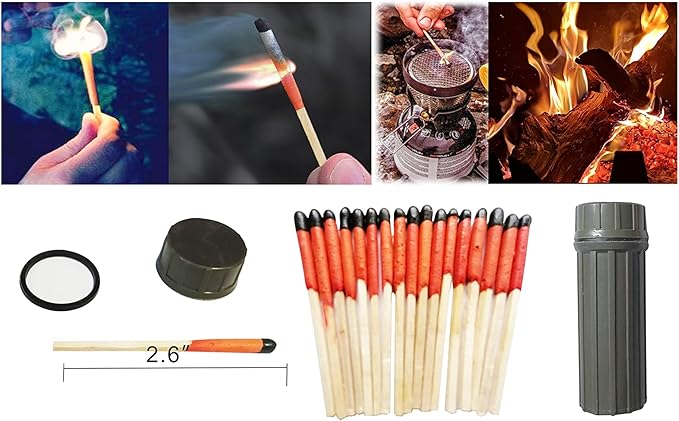 Emergency Fire Starter | Windproof & Waterproof Storm Matches with Waterproof Case & Wax Rope | Survival Gear for Camping, Hiking, Bushcraft, Outdoor Survival