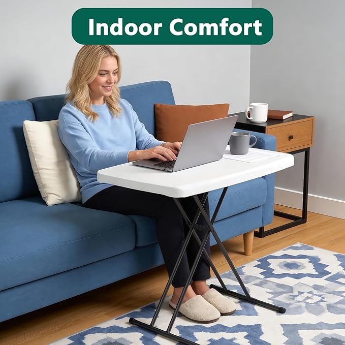 Folding Table 30 Inch - Small Desk Adjustable Height TV Tray for Laptop, Couch, Camping - Heavy Duty Utility Foldable Table for Small Spaces, No Assembly Required, Snowy Granite
