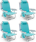 Tangkula Set of 4 Backpack Beach Chair, 5-Position Lightweight Folding Lay Flat Beach Chairs with Storage Bag, 2 Cup Holders, Towel Bar, Backpack Straps