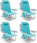 Tangkula Set of 4 Backpack Beach Chair, 5-Position Lightweight Folding Lay Flat Beach Chairs with Storage Bag, 2 Cup Holders, Towel Bar, Backpack Straps
