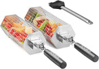 Hexagonal Rolling Grilling Basket Set, 2 PCS Stainless Steel BBQ Grill Baskets with Removable Wooden Handles, Large & Small Nestable Design for Outdoor Camping, Ideal for Vegetables, Meat & Seafood on Gas/Charcoal Grill