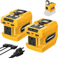 2 Pack Kzreect 220W Power Inverter Compatible with DeWalt 20V/18V Batteries (Battery Not Included), DC to 110V AC Converter with 1 AC Outlet, USB-C, Dual USB-A & 400LM LED Light for Camping, Emergency