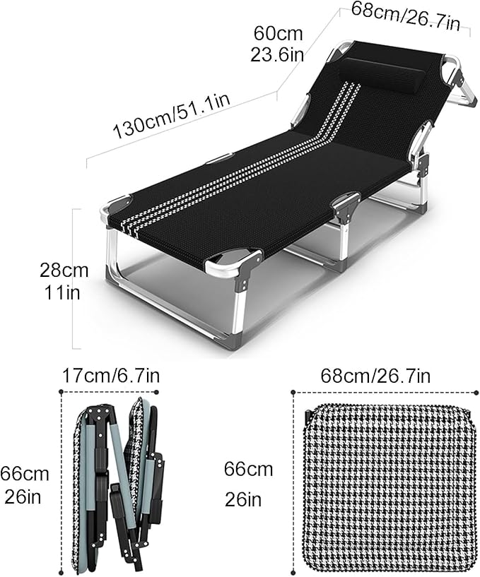 Portable Folding Bed 5 Gears Adjustable Folding Camping Bed with Mattress Cots for Camping Support 200kg Lounge Chair