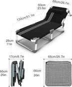 Portable Folding Bed 5 Gears Adjustable Folding Camping Bed with Mattress Cots for Camping Support 200kg Lounge Chair