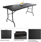 Lavish Home Portable Folding Tables - Lightweight Portable Folding Desk - 6-Foot-Long Plastic Table for Camping, Playing Cards, Parties, and Dining (Single/Black)