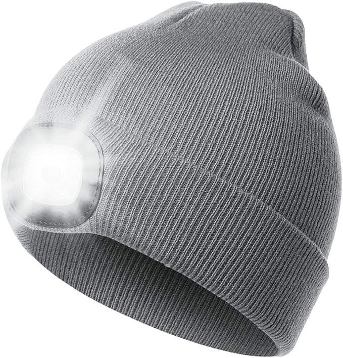 LED Beanie Hat with Light, Headlamp Beanie Cap Unisex Winter Warm Knit Night Light Hat, Knit Beanie Gifts for Men Women Kid