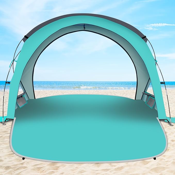Gorich Beach Tent Sun Shelter with UPF50+ UV Protection for 1-2/3/4-5/6-7 Person, Lightweight & Portable Beach Shade Canopy with 2 Zippered Doors, Easy Setup Family Beach Umbrella