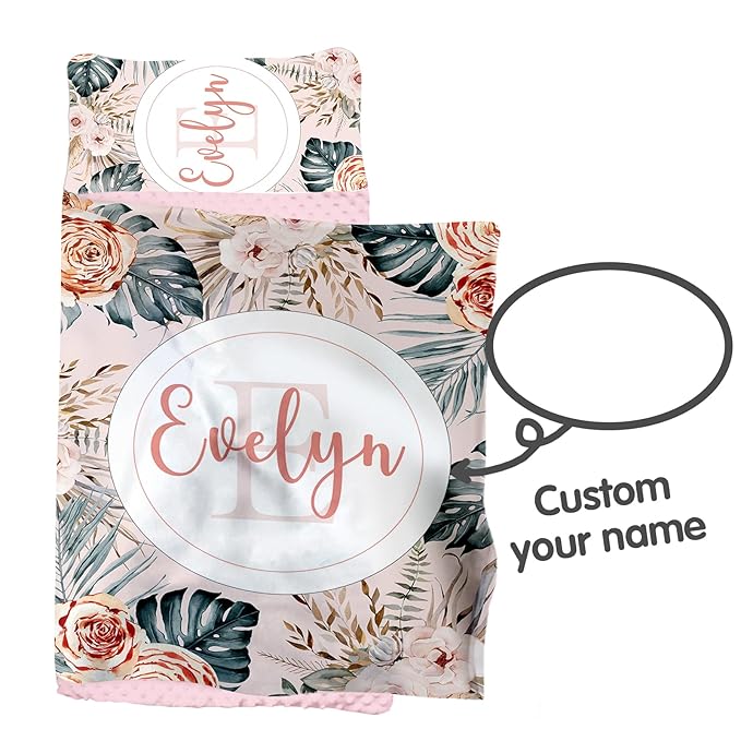 Custom Toddler Nap Mat for Preschool, Personalized Name Flower Kids Sleeping Bag for Daycare, Roll Up Sleeping Mat with Removable Pillow and Soft Dot Minky Blanke for Girls Camping