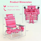 Giantex Folding Beach Chair, Patio Sling Chairs with 5 Adjustable Position, Head Pillow, Storage Bag, Towel Bar, Cup Holders, Backpack Chairs for Sunbathing, Camping Chair