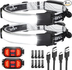 LED Headlamp Flashlight, 1000L 230° Broadbeam Headlight, USB C Rechargeable Head Lamp with Red Taillight, Lightweight Waterproof Headlamps for Camping Running Hiking, Hard Hat Headlamp 2Pack
