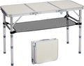 VINGLI Small Folding Table Portable 3FT Aluminum Foldable Camping Table for Picnic Card Table with 3 Adjustable Height & Carry Handle for Outdoor Indoor Hiking Camp BBQ Beach-White