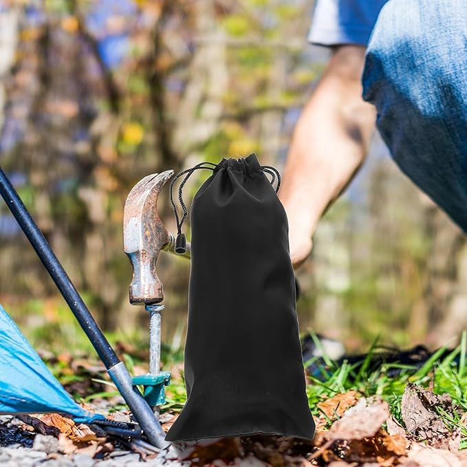 Mikinona Camping Tent Pegs Storage Bag 5pcs Black Aluminum Alloy Outdoor Tent Stake Pouch Practical Camping Tool Organizer for Hiking and Backpacking