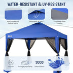 CROWN SHADES Gazebo 10x10 Pop Up Canopy with Mosquito Netting, Screen Tent with 4 Ropes, 8 Stakes, 4 Sandbags and Wheeled Storage Bag, Canopy for Patio & Backyard Parties,Camping&Events -(Blue)