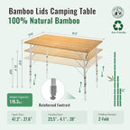 KingCamp Bamboo Folding Table, Camping Outdoor Portable Camp Table with Adjustable Height legs & Carry Bag for Outdoor RV Backyard Picnic Tailgating Beach