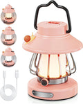 HOMY Pink Retro Kids Camping Lantern, 3-Color Dimmable Portable LED Night Light with Handle, Vintage Decorative Lamp for Toddlers, Gift for Tent, Backyard & Indoor Play