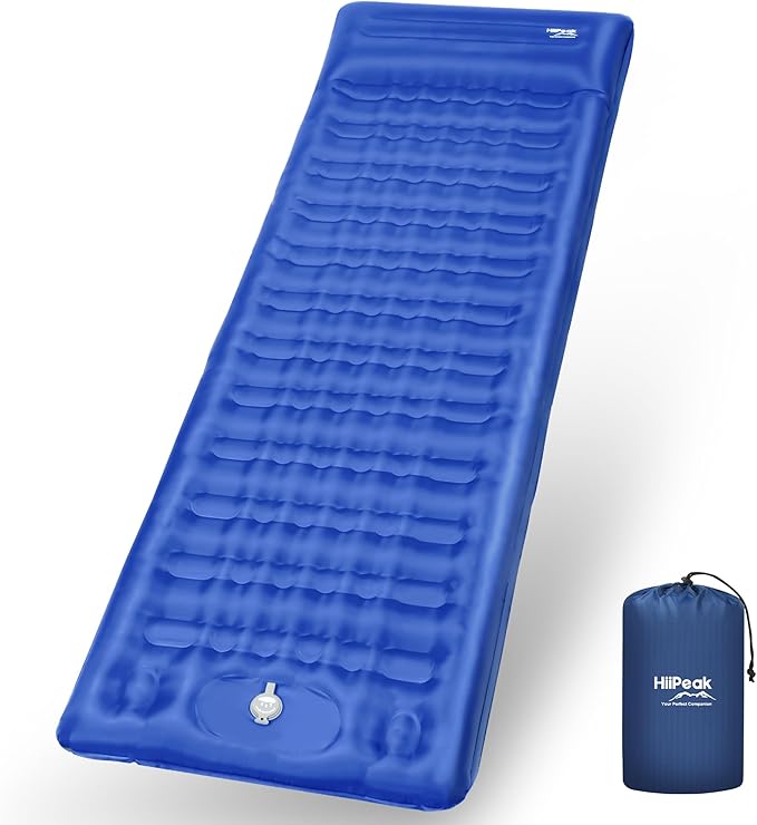 HiiPeak Ultralight Inflatable Sleeping Mat with Built-in Foot Pump & Pillow, Compact Air Mattress for Backpacking, Hiking (Light Blue)