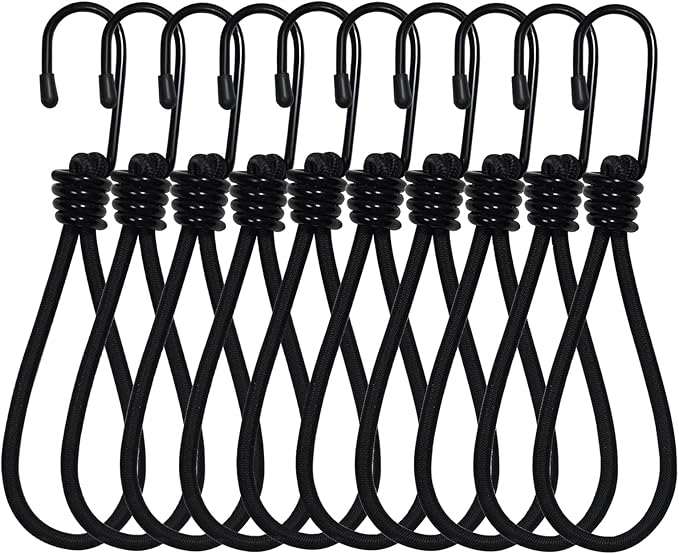 Bungee Cords Heavy Duty Outdoor by Garloy,10 Pcs Mini Bungee Cords with Hooks,Durable Rubber Canopy Ties Ideal for Tarps Tents Wire Racks and Other Camping Accessories