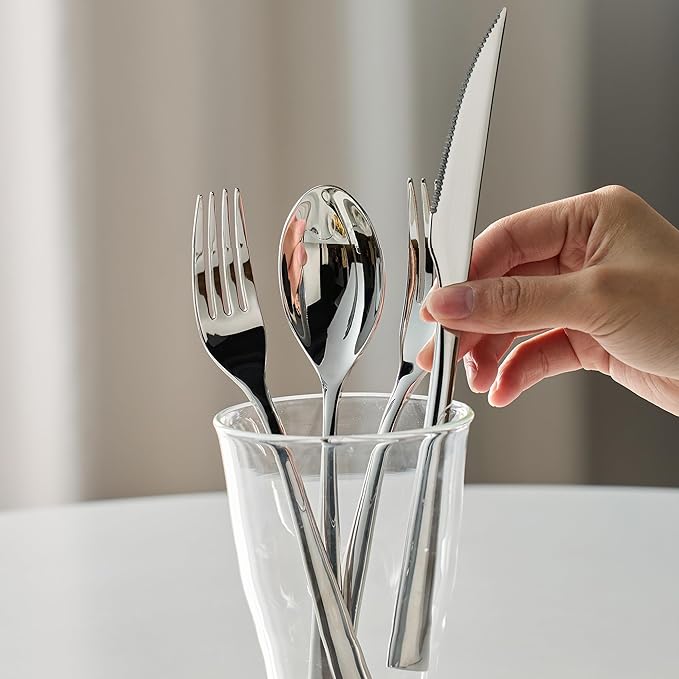 Mirror-Polished Silverware Set,18 Piece Flatware Set for 6, Cutlery Sets, Heavy-Duty Utensil Set for Wedding Receptions, Holiday Dinners, Camping and Daily Table Use