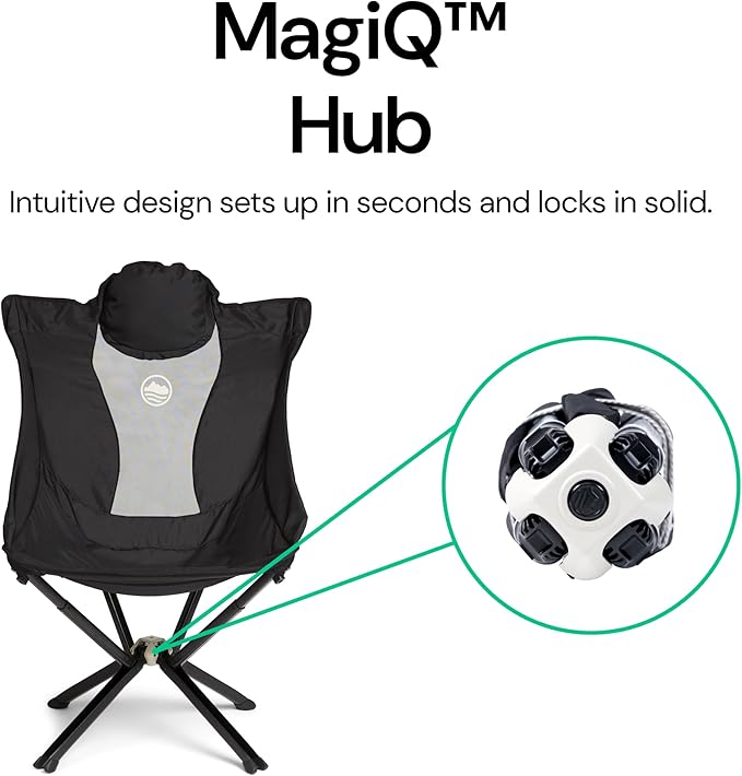 CLIQ EpiQ 1.0 Outdoor Lounge Chair - Folding Camping Chairs Set Up in Seconds - Lightweight Recliner Chair - Military Grade Frame Supports 400 Lbs Outdoor Adventures, Black