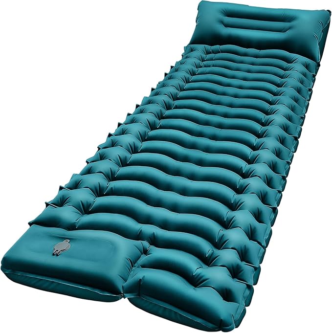Camping Sleeping Pad, Ultralight Camping Pad with Pillow Built-in Foot Pump Inflatable Sleeping Mat Compact for Camping Backpacking Hiking Traveling-Green