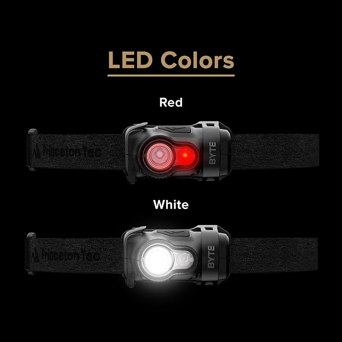 Princeton Tec Byte LED Headlamp Lightweight Compact Durable Hands-Free Lighting with White and Red Beam Options for Hiking, Backpacking, Camping, Running, and Safety Preparedness - Black