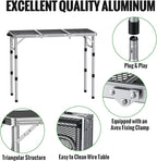 GARLLEN Folding Grill Table, 3 Adjustable Height Portable BBQ Table with Heat-Resistant Mesh Tabletop, Lightweight Aluminum Camping Tables for Outdoor, Grill, Picnic, 34.2" L x 15.7" W, Silver