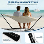 12 FT Outdoor Hammock Stand Heavy Duty Steel, Portable 2 Person Hammock Frame with Hooks and Chains, 450 LBS Capacity Hammock Holder for Patio Backyard Garden, Black