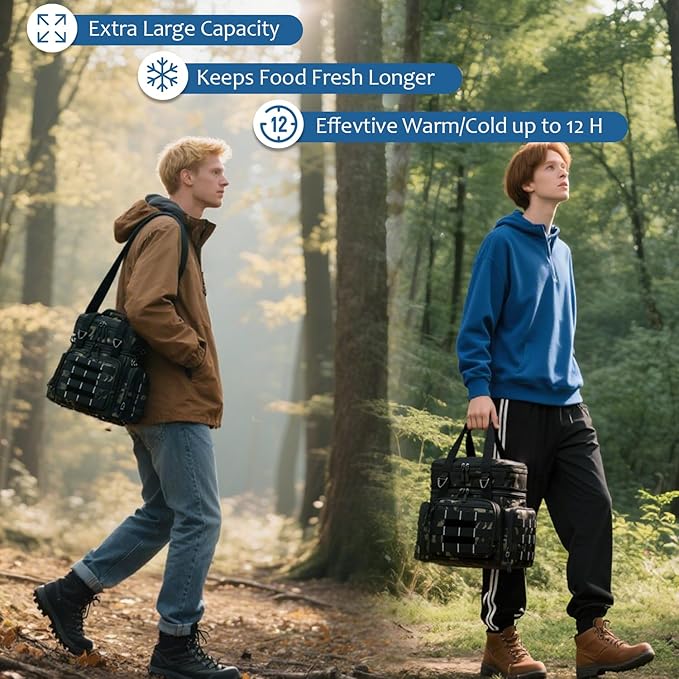 Tactical Lunch Box for Men, Large Expandable Insulated Cooler Bag Lunch Bag for Men, Double Deck Soft Mens Lunchbox for Work, Picnics, Outdoor Shifts, Camping & Travel, 16L, Dark CM