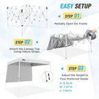 EAGLE PEAK 10x10 Pop Up Canopy Tent with Sidewall, Compact, Portable Slant Leg Instant Sun Shelter for Beach, Sports, & Camping, 10x10 Base 8x8 Top, White