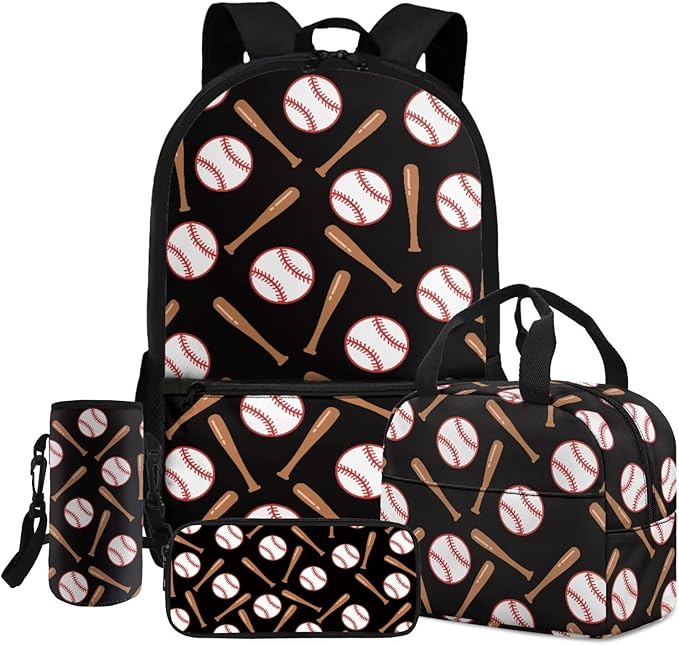 Kids Basketball Backpack 4 Piece Set with Lunch Box and Water Bottle Bag Boys Backpack 6-10 10-12 Years Old Kindergarten Elementary Middle Lightweight Camping Mochilas Escolares Para Niños