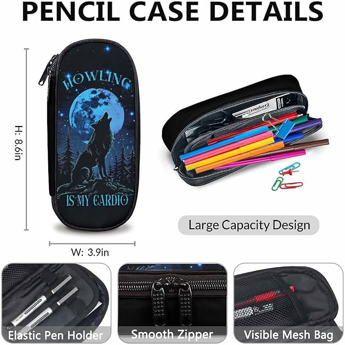 Boys Backpack, Wolf Gifts, Cool Wolf Backpacks for Kids 6-8, 17 Inch School Bag with Lunch Box, Large Capacity Student Bookbag and Pencil Case Bundle for Travel School