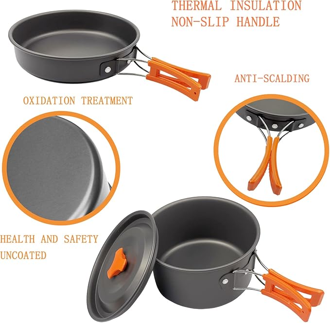 9 Pcs Camping Cookware Set Outdoor Non-Stick Cooking Backpacking Pots Teapots Bowls Set Mess Kit Hiking Picnic Tableware Equipment