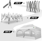 COBIZI 10x20 Canopy with Sidewalls, Heavy Duty Party Tent Pop up Canopy, Tents for Parties, Wedding, Outdoor Easy up Foldable Portable Canopy Tent with Wheeled Bag, White(Windproof Upgrade)