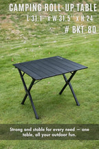 CAMPINGMOON Folding Aluminum Roll-Up Table L 31.1'' x W 31.5'' x H 24'' – Portable Compact Camping & Picnic Table BKT-80